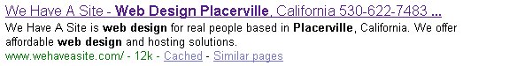 This is how Google shows the listing for We Have A Site's  index.php page.