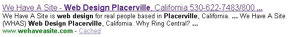 This is how Yahoo shows the listing for We Have A Site's index.php page.